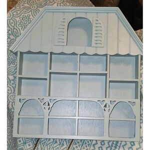 VtgWooden House Shadow Box Display Trinket Shelf  18 Cottagecore Country Blue